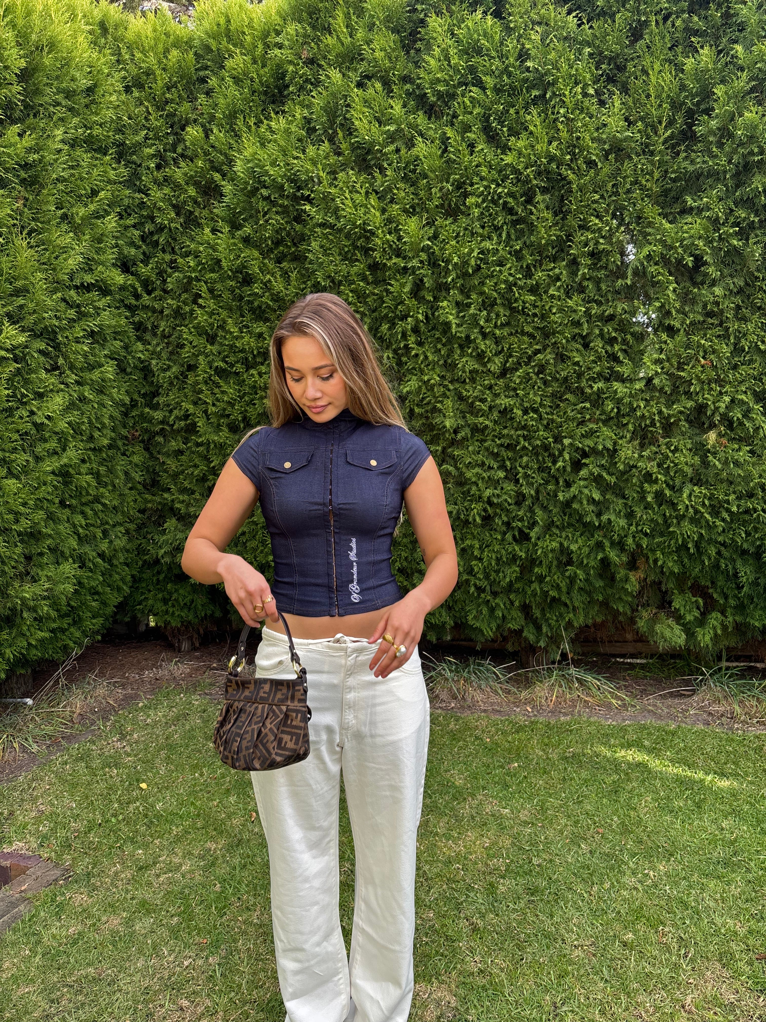 Dottie denim look clasp top