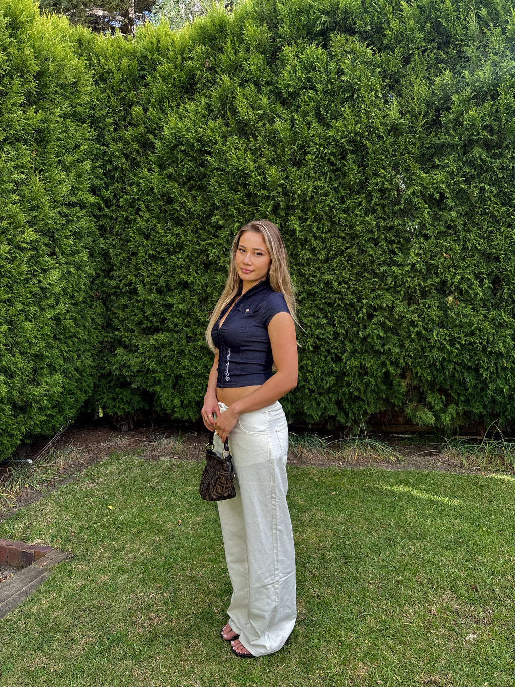 Dottie denim look clasp top