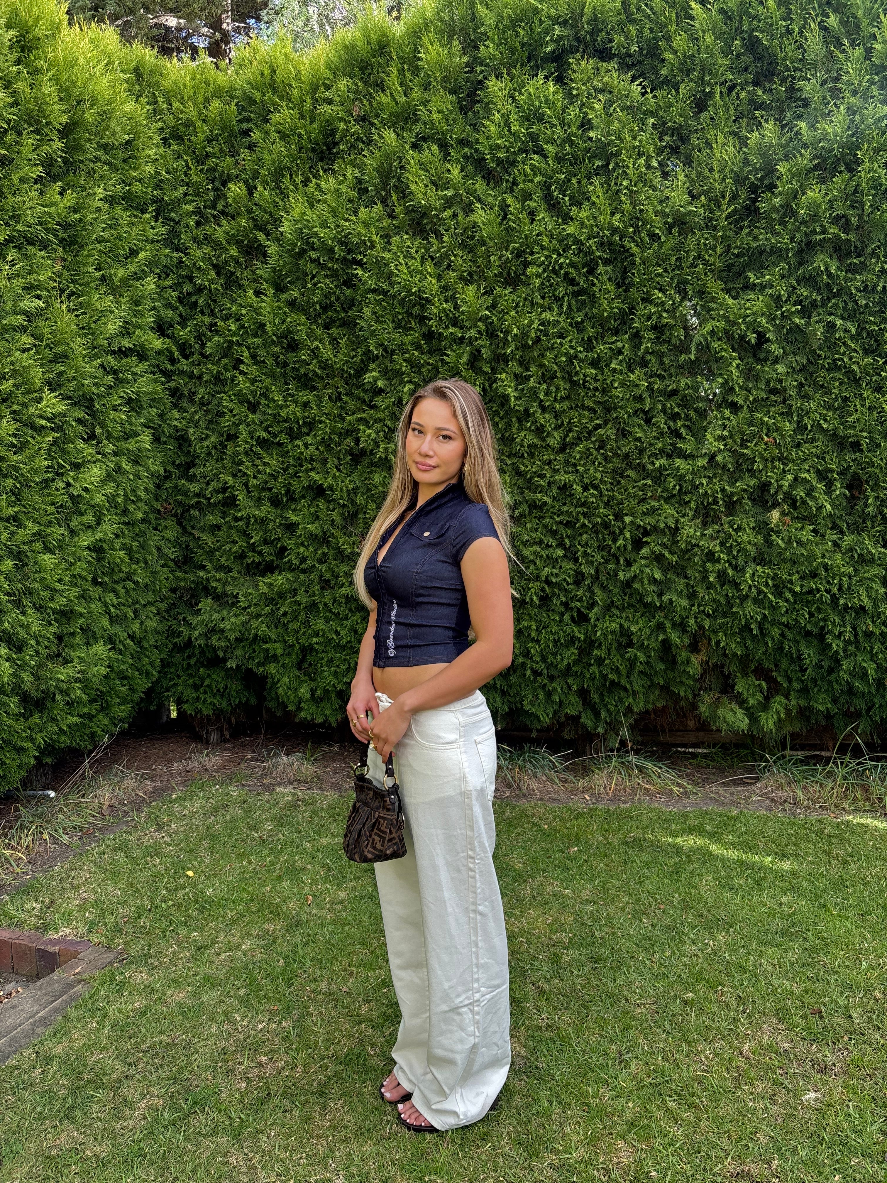 Dottie denim look clasp top
