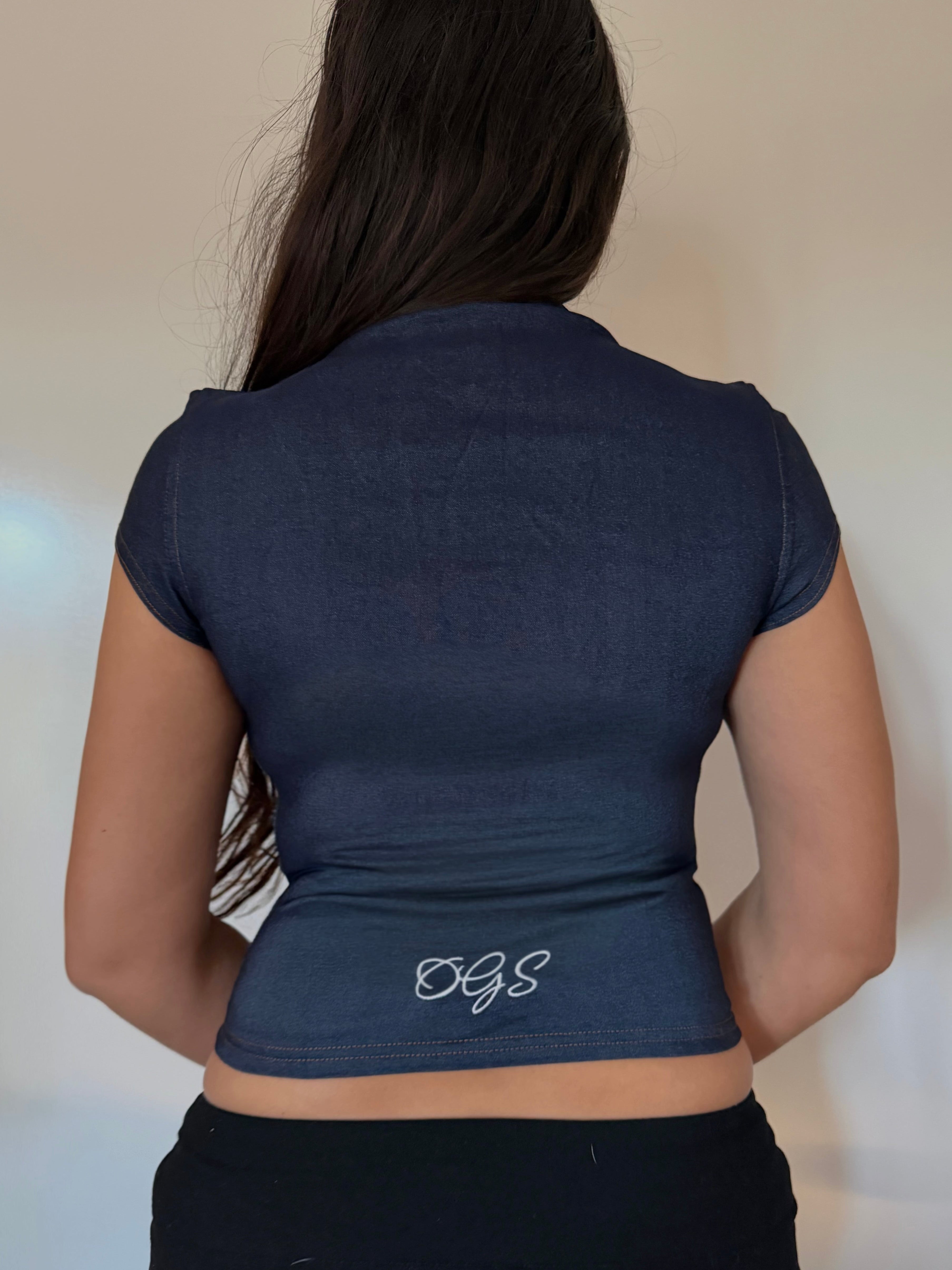 Denim hook & clasp top